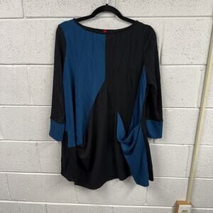 IC by Connie Top Womens Size S Asymmetric Tunic Lagenlook Artsy Textured USA